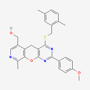 (7-{[(2,5-dimethylphenyl)methyl]sulfanyl}-5-(4-methoxyphenyl)-14-methyl-2-oxa-4,6,13-triazatricyclo[8.4.0.0^{3,8}]tetradeca-1(10),3(8),4,6,11,13-hexaen-11-yl)methanol