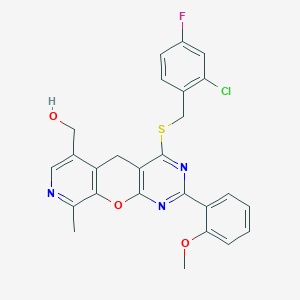 (7-{[(2-chloro-4-fluorophenyl)methyl]sulfanyl}-5-(2-methoxyphenyl)-14-methyl-2-oxa-4,6,13-triazatricyclo[8.4.0.0^{3,8}]tetradeca-1(10),3(8),4,6,11,13-hexaen-11-yl)methanol