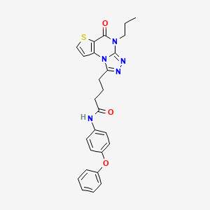 molecular formula C26H25N5O3S B6478292 4-{7-oxo-8-propyl-5-thia-1,8,10,11-tetraazatricyclo[7.3.0.0^{2,6}]dodeca-2(6),3,9,11-tetraen-12-yl}-N-(4-phenoxyphenyl)butanamide CAS No. 892765-87-6