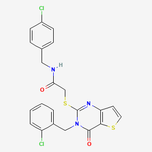 molecular formula C22H17Cl2N3O2S2 B6478315 N-[(4-chlorophenyl)methyl]-2-({3-[(2-chlorophenyl)methyl]-4-oxo-3H,4H-thieno[3,2-d]pyrimidin-2-yl}sulfanyl)acetamide CAS No. 894243-65-3