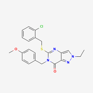 molecular formula C22H21ClN4O2S B6478339 5-{[(2-chlorophenyl)methyl]sulfanyl}-2-ethyl-6-[(4-methoxyphenyl)methyl]-2H,6H,7H-pyrazolo[4,3-d]pyrimidin-7-one CAS No. 894922-81-7