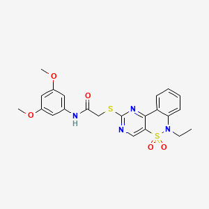 molecular formula C22H22N4O5S2 B6478348 N-(3,5-dimethoxyphenyl)-2-({9-ethyl-8,8-dioxo-8lambda6-thia-3,5,9-triazatricyclo[8.4.0.0^{2,7}]tetradeca-1(14),2(7),3,5,10,12-hexaen-4-yl}sulfanyl)acetamide CAS No. 951478-84-5