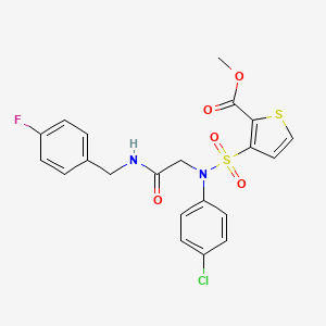 molecular formula C21H18ClFN2O5S2 B6478363 methyl 3-[(4-chlorophenyl)({[(4-fluorophenyl)methyl]carbamoyl}methyl)sulfamoyl]thiophene-2-carboxylate CAS No. 941962-09-0
