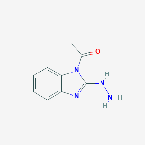 molecular formula C9H10N4O B064785 1-(2-Hydrazinyl-1H-benzo[d]imidazol-1-yl)ethanone CAS No. 160875-14-9