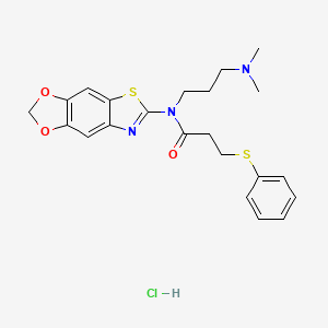 molecular formula C22H26ClN3O3S2 B6478538 N-[3-(dimethylamino)propyl]-N-{4,6-dioxa-10-thia-12-azatricyclo[7.3.0.0^{3,7}]dodeca-1(9),2,7,11-tetraen-11-yl}-3-(phenylsulfanyl)propanamide hydrochloride CAS No. 1052538-09-6
