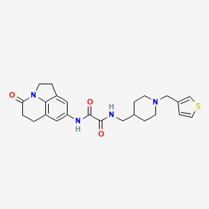 N-{11-oxo-1-azatricyclo[6.3.1.0^{4,12}]dodeca-4,6,8(12)-trien-6-yl}-N'-({1-[(thiophen-3-yl)methyl]piperidin-4-yl}methyl)ethanediamide