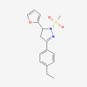 molecular formula C16H18N2O3S B6478593 3-(4-ethylphenyl)-5-(furan-2-yl)-1-methanesulfonyl-4,5-dihydro-1H-pyrazole CAS No. 871307-71-0