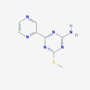 molecular formula C8H8N6S B064786 4-(Methylthio)-6-pyrazin-2-yl-1,3,5-triazin-2-amine CAS No. 175202-92-3