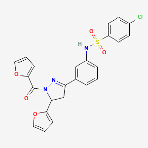 molecular formula C24H18ClN3O5S B6478620 4-chloro-N-{3-[1-(furan-2-carbonyl)-5-(furan-2-yl)-4,5-dihydro-1H-pyrazol-3-yl]phenyl}benzene-1-sulfonamide CAS No. 868213-37-0