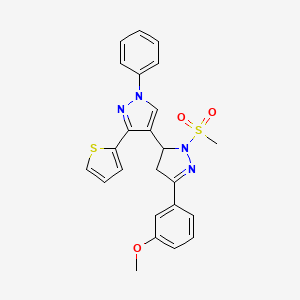 molecular formula C24H22N4O3S2 B6478633 2-methanesulfonyl-5-(3-methoxyphenyl)-1'-phenyl-3'-(thiophen-2-yl)-3,4-dihydro-1'H,2H-3,4'-bipyrazole CAS No. 876941-35-4