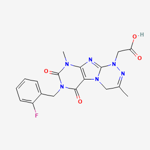 molecular formula C18H17FN6O4 B6478676 2-{7-[(2-fluorophenyl)methyl]-3,9-dimethyl-6,8-dioxo-1H,4H,6H,7H,8H,9H-[1,2,4]triazino[4,3-g]purin-1-yl}acetic acid CAS No. 923498-44-6