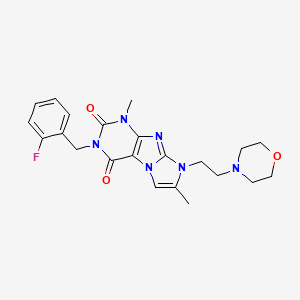 molecular formula C22H25FN6O3 B6478682 3-[(2-fluorophenyl)methyl]-1,7-dimethyl-8-[2-(morpholin-4-yl)ethyl]-1H,2H,3H,4H,8H-imidazo[1,2-g]purine-2,4-dione CAS No. 903194-30-9