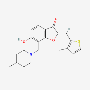 B6478695 (2Z)-6-hydroxy-7-[(4-methylpiperidin-1-yl)methyl]-2-[(3-methylthiophen-2-yl)methylidene]-2,3-dihydro-1-benzofuran-3-one CAS No. 929506-21-8