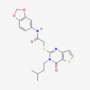 molecular formula C20H21N3O4S2 B6478716 N-(2H-1,3-benzodioxol-5-yl)-2-{[3-(3-methylbutyl)-4-oxo-3H,4H-thieno[3,2-d]pyrimidin-2-yl]sulfanyl}acetamide CAS No. 1260630-25-8