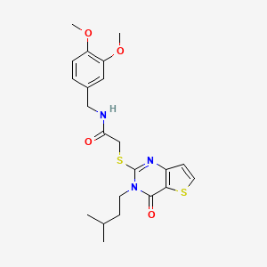 molecular formula C22H27N3O4S2 B6478723 N-[(3,4-dimethoxyphenyl)methyl]-2-{[3-(3-methylbutyl)-4-oxo-3H,4H-thieno[3,2-d]pyrimidin-2-yl]sulfanyl}acetamide CAS No. 1260941-04-5