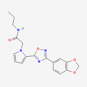 molecular formula C18H18N4O4 B6478935 2-{2-[3-(2H-1,3-benzodioxol-5-yl)-1,2,4-oxadiazol-5-yl]-1H-pyrrol-1-yl}-N-propylacetamide CAS No. 1260911-60-1
