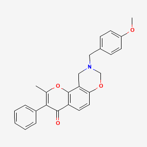 9-[(4-methoxyphenyl)methyl]-2-methyl-3-phenyl-4H,8H,9H,10H-chromeno[8,7-e][1,3]oxazin-4-one