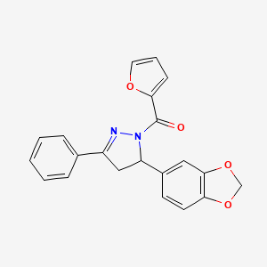 molecular formula C21H16N2O4 B6478943 5-(2H-1,3-benzodioxol-5-yl)-1-(furan-2-carbonyl)-3-phenyl-4,5-dihydro-1H-pyrazole CAS No. 927536-61-6