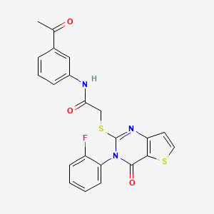 molecular formula C22H16FN3O3S2 B6479011 N-(3-acetylphenyl)-2-{[3-(2-fluorophenyl)-4-oxo-3H,4H-thieno[3,2-d]pyrimidin-2-yl]sulfanyl}acetamide CAS No. 1260918-75-9