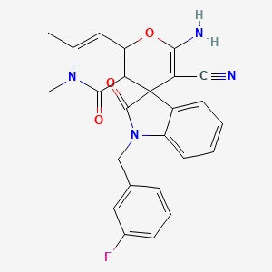 2'-amino-1-[(3-fluorophenyl)methyl]-6',7'-dimethyl-2,5'-dioxo-1,2,5',6'-tetrahydrospiro[indole-3,4'-pyrano[3,2-c]pyridine]-3'-carbonitrile
