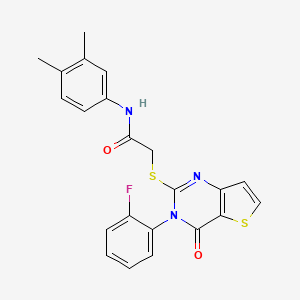 molecular formula C22H18FN3O2S2 B6479033 N-(3,4-dimethylphenyl)-2-{[3-(2-fluorophenyl)-4-oxo-3H,4H-thieno[3,2-d]pyrimidin-2-yl]sulfanyl}acetamide CAS No. 1260925-28-7