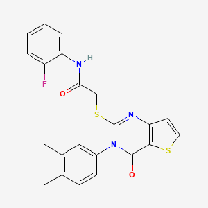 molecular formula C22H18FN3O2S2 B6479048 2-{[3-(3,4-dimethylphenyl)-4-oxo-3H,4H-thieno[3,2-d]pyrimidin-2-yl]sulfanyl}-N-(2-fluorophenyl)acetamide CAS No. 1260915-55-6