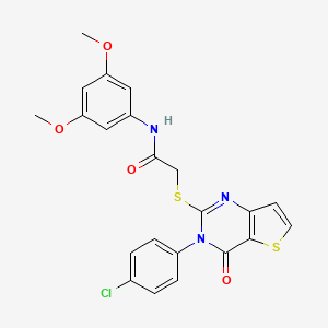 molecular formula C22H18ClN3O4S2 B6479064 2-{[3-(4-chlorophenyl)-4-oxo-3H,4H-thieno[3,2-d]pyrimidin-2-yl]sulfanyl}-N-(3,5-dimethoxyphenyl)acetamide CAS No. 1261016-38-9