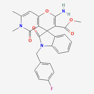 molecular formula C26H22FN3O5 B6479104 methyl 2'-amino-1-[(4-fluorophenyl)methyl]-6',7'-dimethyl-2,5'-dioxo-1,2,5',6'-tetrahydrospiro[indole-3,4'-pyrano[3,2-c]pyridine]-3'-carboxylate CAS No. 873571-90-5