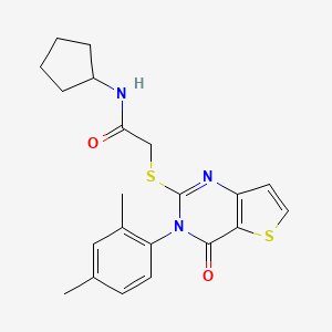 molecular formula C21H23N3O2S2 B6479131 N-cyclopentyl-2-{[3-(2,4-dimethylphenyl)-4-oxo-3H,4H-thieno[3,2-d]pyrimidin-2-yl]sulfanyl}acetamide CAS No. 1260920-34-0