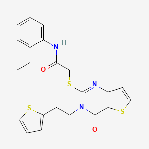 molecular formula C22H21N3O2S3 B6479158 N-(2-ethylphenyl)-2-({4-oxo-3-[2-(thiophen-2-yl)ethyl]-3H,4H-thieno[3,2-d]pyrimidin-2-yl}sulfanyl)acetamide CAS No. 1260623-14-0