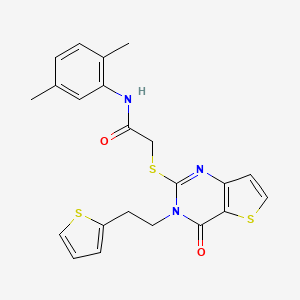 molecular formula C22H21N3O2S3 B6479163 N-(2,5-dimethylphenyl)-2-({4-oxo-3-[2-(thiophen-2-yl)ethyl]-3H,4H-thieno[3,2-d]pyrimidin-2-yl}sulfanyl)acetamide CAS No. 1261009-35-1