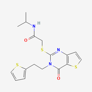 molecular formula C17H19N3O2S3 B6479174 2-({4-oxo-3-[2-(thiophen-2-yl)ethyl]-3H,4H-thieno[3,2-d]pyrimidin-2-yl}sulfanyl)-N-(propan-2-yl)acetamide CAS No. 1260629-57-9