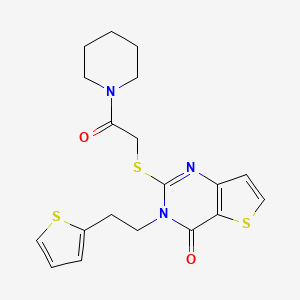 molecular formula C19H21N3O2S3 B6479176 2-{[2-oxo-2-(piperidin-1-yl)ethyl]sulfanyl}-3-[2-(thiophen-2-yl)ethyl]-3H,4H-thieno[3,2-d]pyrimidin-4-one CAS No. 1260942-08-2