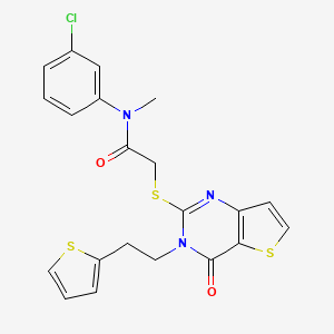 molecular formula C21H18ClN3O2S3 B6479177 N-(3-chlorophenyl)-N-methyl-2-({4-oxo-3-[2-(thiophen-2-yl)ethyl]-3H,4H-thieno[3,2-d]pyrimidin-2-yl}sulfanyl)acetamide CAS No. 1260918-99-7