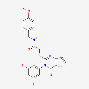 molecular formula C22H17F2N3O3S2 B6479186 2-{[3-(3,5-difluorophenyl)-4-oxo-3H,4H-thieno[3,2-d]pyrimidin-2-yl]sulfanyl}-N-[(4-methoxyphenyl)methyl]acetamide CAS No. 1260942-34-4