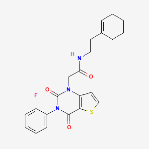 molecular formula C22H22FN3O3S B6479187 N-[2-(cyclohex-1-en-1-yl)ethyl]-2-[3-(2-fluorophenyl)-2,4-dioxo-1H,2H,3H,4H-thieno[3,2-d]pyrimidin-1-yl]acetamide CAS No. 1261016-15-2