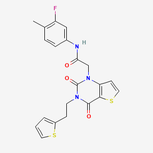 molecular formula C21H18FN3O3S2 B6479231 2-{2,4-dioxo-3-[2-(thiophen-2-yl)ethyl]-1H,2H,3H,4H-thieno[3,2-d]pyrimidin-1-yl}-N-(3-fluoro-4-methylphenyl)acetamide CAS No. 1260916-87-7