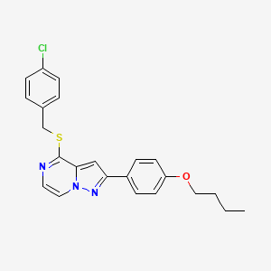 molecular formula C23H22ClN3OS B6479274 2-(4-butoxyphenyl)-4-{[(4-chlorophenyl)methyl]sulfanyl}pyrazolo[1,5-a]pyrazine CAS No. 1223775-31-2