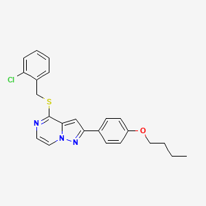 molecular formula C23H22ClN3OS B6479276 2-(4-butoxyphenyl)-4-{[(2-chlorophenyl)methyl]sulfanyl}pyrazolo[1,5-a]pyrazine CAS No. 1223954-35-5