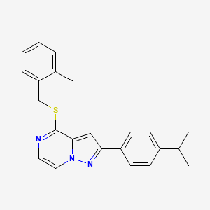 molecular formula C23H23N3S B6479287 4-{[(2-methylphenyl)methyl]sulfanyl}-2-[4-(propan-2-yl)phenyl]pyrazolo[1,5-a]pyrazine CAS No. 1223755-18-7