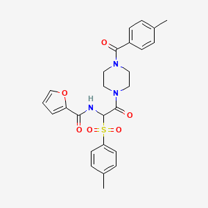 molecular formula C26H27N3O6S B6479297 N-{2-[4-(4-methylbenzoyl)piperazin-1-yl]-1-(4-methylbenzenesulfonyl)-2-oxoethyl}furan-2-carboxamide CAS No. 1043008-41-8