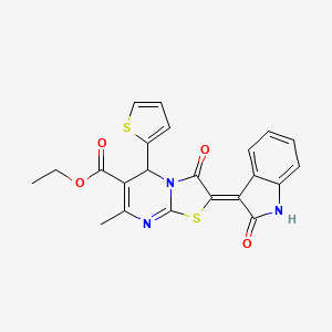 molecular formula C22H17N3O4S2 B6479306 ethyl 7-methyl-3-oxo-2-[(3Z)-2-oxo-2,3-dihydro-1H-indol-3-ylidene]-5-(thiophen-2-yl)-2H,3H,5H-[1,3]thiazolo[3,2-a]pyrimidine-6-carboxylate CAS No. 627039-19-4