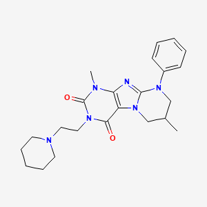 molecular formula C23H30N6O2 B6479401 1,7-dimethyl-9-phenyl-3-[2-(piperidin-1-yl)ethyl]-1H,2H,3H,4H,6H,7H,8H,9H-pyrimido[1,2-g]purine-2,4-dione CAS No. 848742-00-7