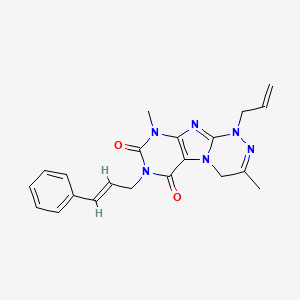molecular formula C21H22N6O2 B6479438 3,9-dimethyl-7-[(2E)-3-phenylprop-2-en-1-yl]-1-(prop-2-en-1-yl)-1H,4H,6H,7H,8H,9H-[1,2,4]triazino[4,3-g]purine-6,8-dione CAS No. 919008-45-0