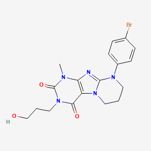 molecular formula C18H20BrN5O3 B6479499 9-(4-bromophenyl)-3-(3-hydroxypropyl)-1-methyl-1H,2H,3H,4H,6H,7H,8H,9H-pyrimido[1,2-g]purine-2,4-dione CAS No. 873076-60-9