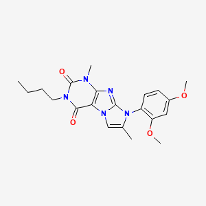 molecular formula C21H25N5O4 B6479507 3-butyl-8-(2,4-dimethoxyphenyl)-1,7-dimethyl-1H,2H,3H,4H,8H-imidazo[1,2-g]purine-2,4-dione CAS No. 887466-69-5