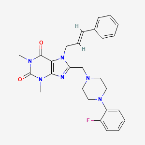 molecular formula C27H29FN6O2 B6479509 8-{[4-(2-fluorophenyl)piperazin-1-yl]methyl}-1,3-dimethyl-7-[(2E)-3-phenylprop-2-en-1-yl]-2,3,6,7-tetrahydro-1H-purine-2,6-dione CAS No. 887213-30-1