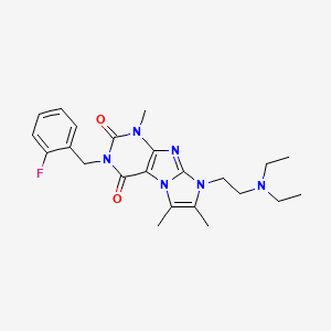 molecular formula C23H29FN6O2 B6479542 8-[2-(diethylamino)ethyl]-3-[(2-fluorophenyl)methyl]-1,6,7-trimethyl-1H,2H,3H,4H,8H-imidazo[1,2-g]purine-2,4-dione CAS No. 919010-30-3
