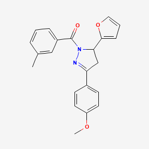 molecular formula C22H20N2O3 B6479546 5-(furan-2-yl)-3-(4-methoxyphenyl)-1-(3-methylbenzoyl)-4,5-dihydro-1H-pyrazole CAS No. 865616-02-0