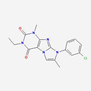 molecular formula C17H16ClN5O2 B6479561 8-(3-chlorophenyl)-3-ethyl-1,7-dimethyl-1H,2H,3H,4H,8H-imidazo[1,2-g]purine-2,4-dione CAS No. 887467-15-4